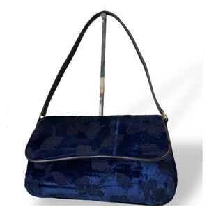 Sonia Rykiel sacs Y2K Blue Floral‎ Velvet Shoulder Bag Purse Designer